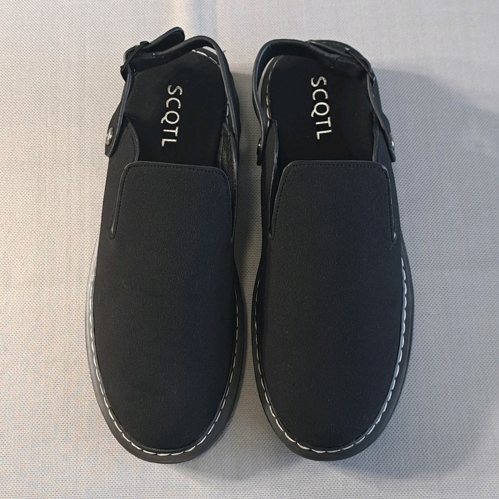 SCQTL Black Slip-On Mules Shoes Women's 10.5/41 Black Strap‎ Casual Loafers Fla
